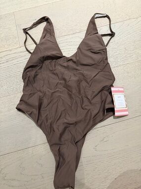 Brown One-Piece V-Neck Swimsuit